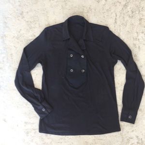 Black Long Sleeve Polo Top